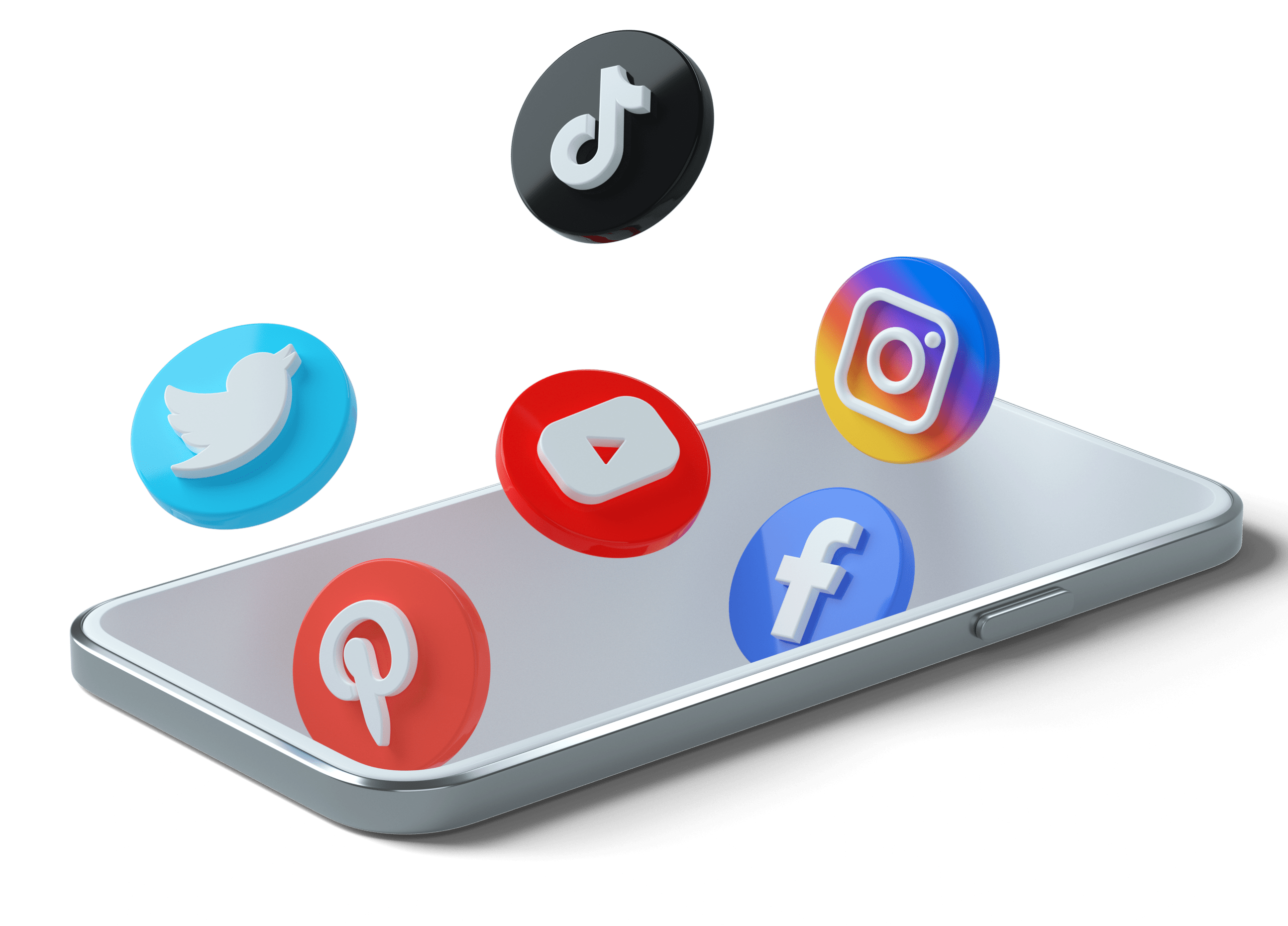 Icons of popular social media apps like Facebook, Instagram, Twitter, LinkedIn, and TikTok displayed in a colorful arrangement.